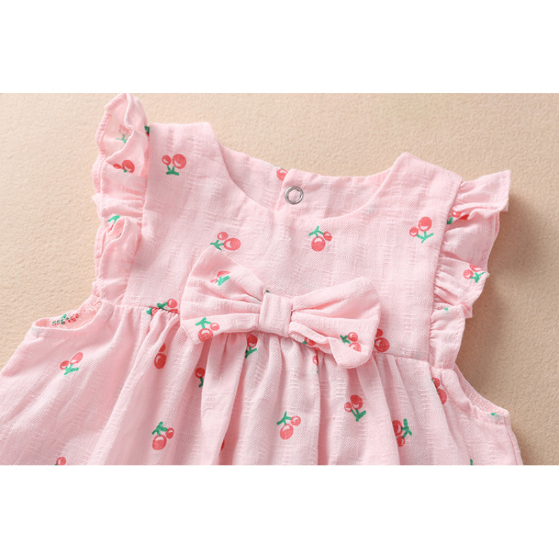 Conyson direct sales wholesale price 0-2Y bunny sleeveless ruffle floral strawberry sweet with bow 3 Pieces cute baby rompers