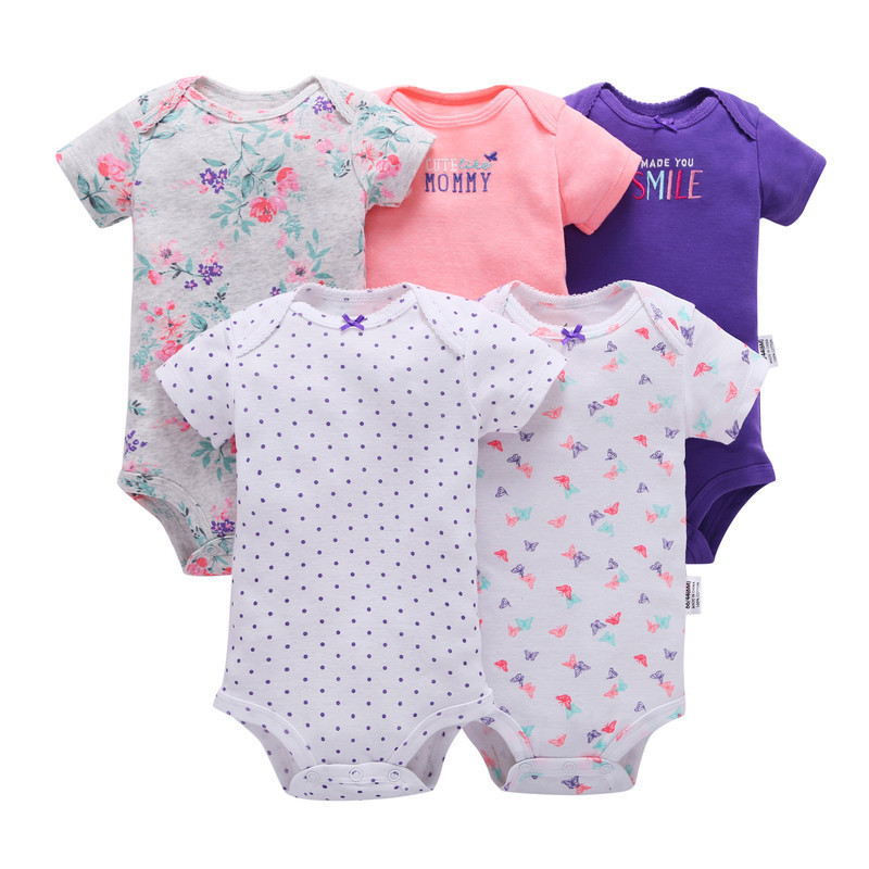 High Quality Short-Sleeve 5Pieces Baby Bodysuit Set Import Baby Clothes From China