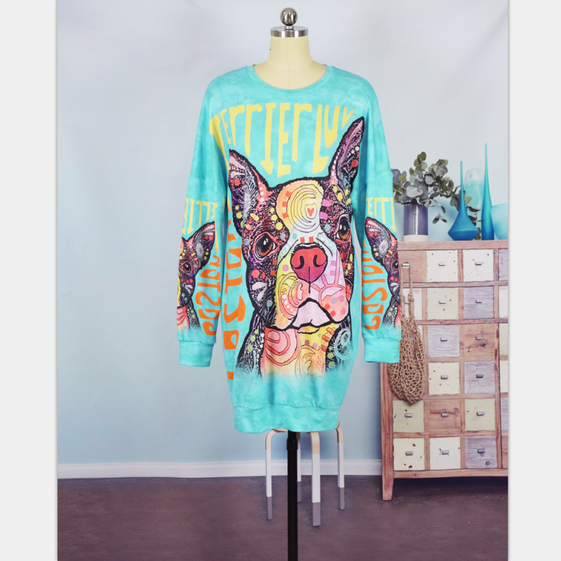 Digital Printing Cartoon Parent-Child Longline Mommy And Me Outfits Matching Pullover Baby Girl Sweatshirt Long Sleeve Dress