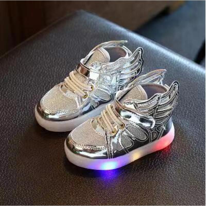 Conyson Hot Sale Casual Style Mid-top Size 21-30 Kids Boys Girls Led Sequin Wing Sport Sneakers Elsa Running Sports Shoes