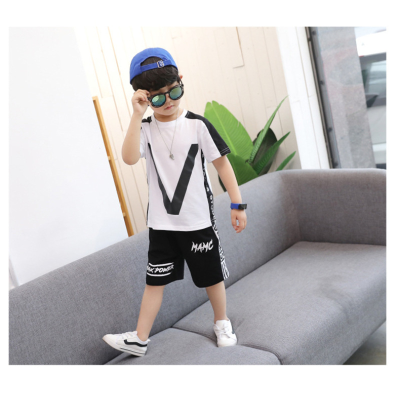 Summer Boy Sets New 2021 Sports Neck Suit Children's Clothing High Quality Clothing Summer Boy Shorts Cotton Short-sleeved Suit