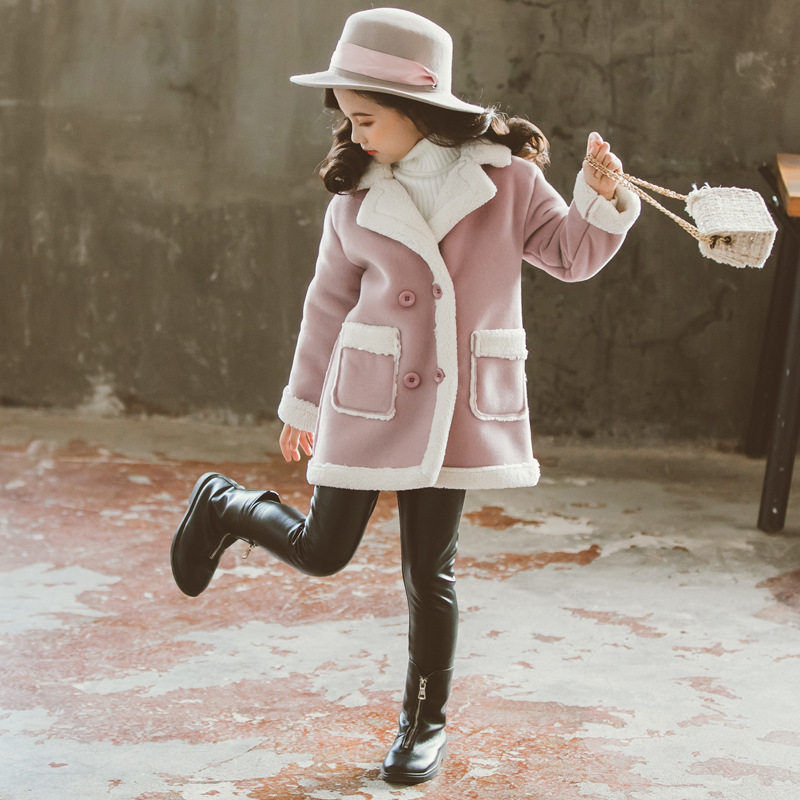 Conyson wholesale rts korean kids fashion boutique baby clothes Woolen Girl Long Sleeve Autumn Winter button fur clothing Coat