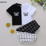 Conyson summer new fashion casual toddler boys girls t-shirt pants Baby children's bicolor suit Kids clothing cotton clothes Set