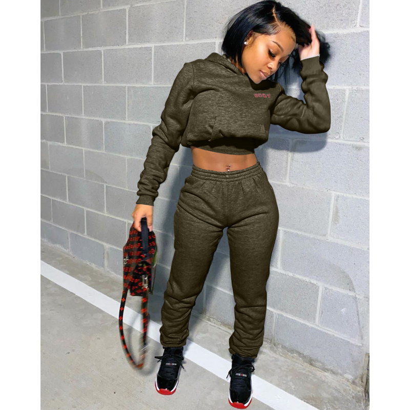 Conyson Custom Logo Designer Solid Fashionable Long Sleeve Letter Printed Sweatshirt Casual Pants Hoodies Jogger For Women Sets