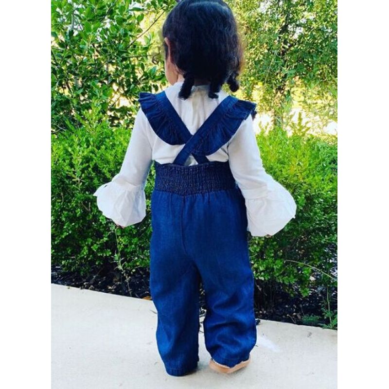 Conyson Hot New Children Clothing Sets Summer Girls Princess Causal Long Sleeve T-shirt+Strap Pants 2Pcs Kids Girls Clothes Sets