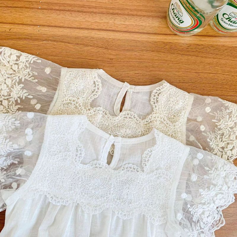 Conyson Wholesale Custom Cute Soft Toddler Clothes New Born Cute Baby Summer Girls Lace Cotton Short Sleeve Baby Girl Rompers