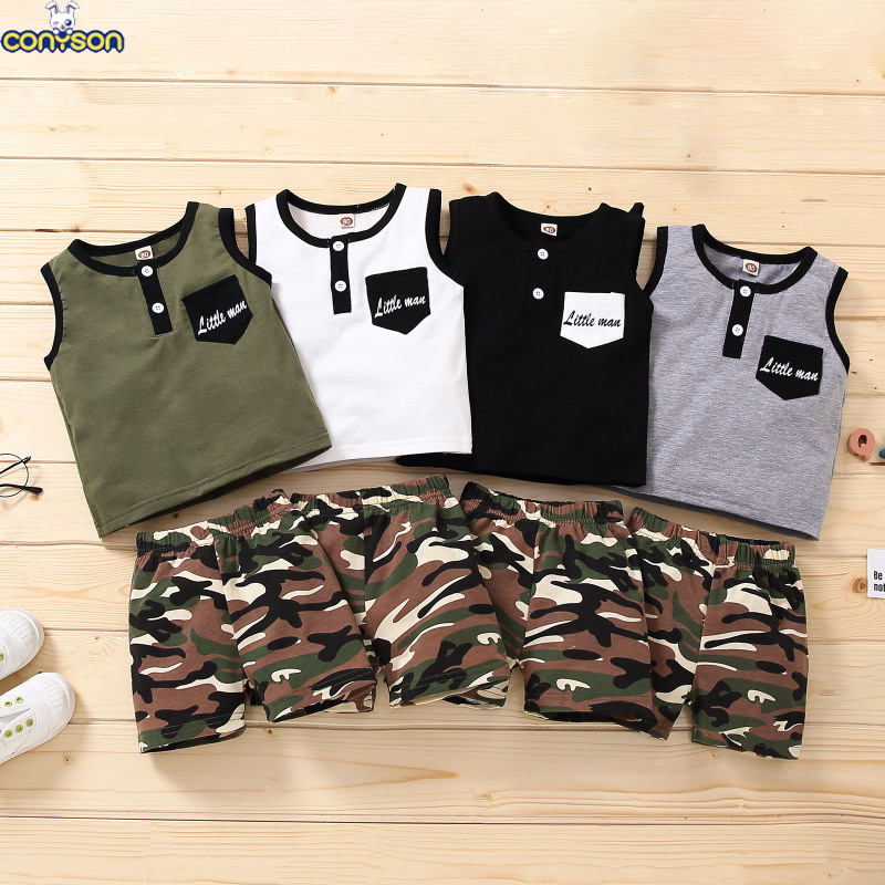 Conyson infant suits Toddler Boys 2 Pieces baby children sleeveless tank tops camouflage color kids wear Fashion clothing Sets
