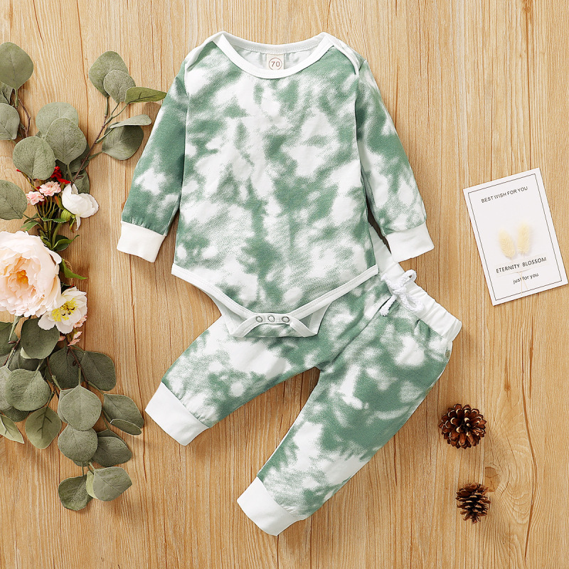 Conyson Wholesale Kids Clothes Spring Long Sleeve Tie -dye Pullover Pants with Headband Unisex 3Pcs Toddler Baby Clothing Set