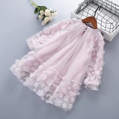 Conyson Hot Sale Spring Autumn Long Sleeve Cotton Kids Girls Wedding Mesh Flower Dress With Bag Baby Girl Party Dresses