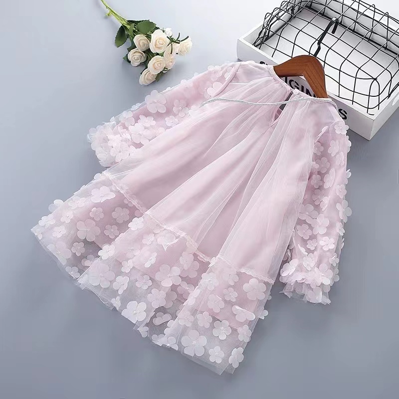 Conyson Hot Sale Spring Autumn Long Sleeve Cotton Kids Girls Wedding Mesh Flower Dress With Bag Baby Girl Party Dresses