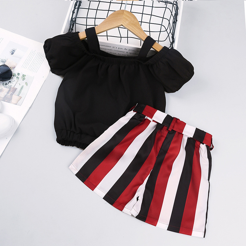 2021 hot selling summer cute fashion designed two-piece striped short sleeve striped baby girls clothes set children outfits