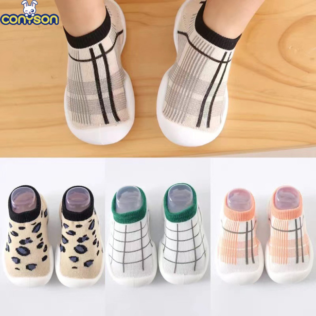 Conyson Wholesale Cute New Born 1-3 yrs Organic Cotton Anti Slip Leopard Indoor Floor Infant Girl Boy Baby Sock Toddlers Shoes