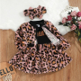 Baby Girl Autumn Princess Leopard Print Dress Suit Letter Stitching Leopard Print Jacket Suit 3pc Set