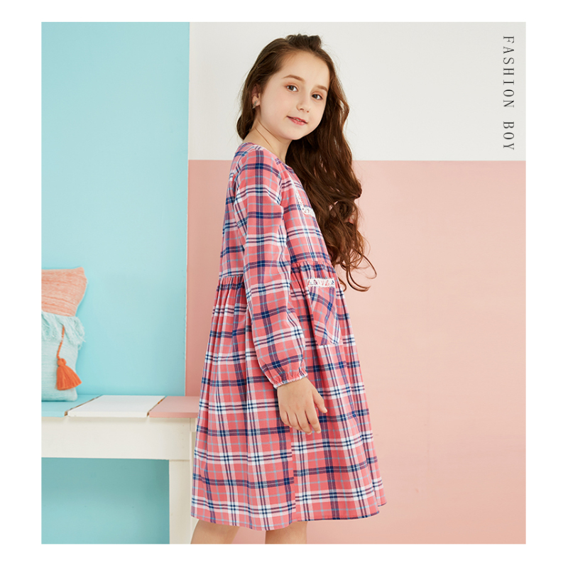 New fashion cotton checker nighty sleeping dress for girls