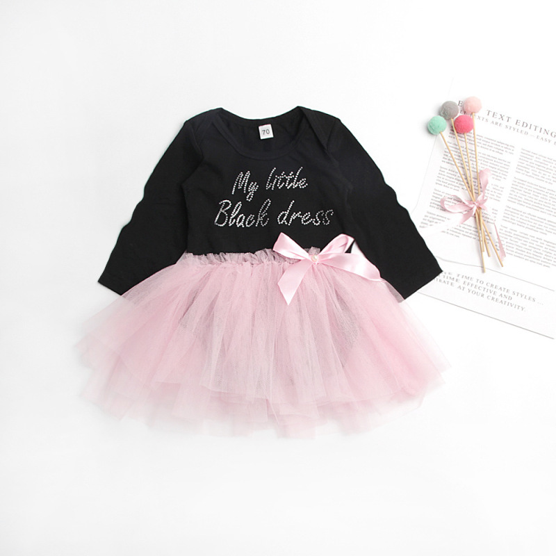 Toddler Infant Baby Girl Long Sleeve Dresses Party Flower Lace Dress Black Romper Jumpsuit Outfit