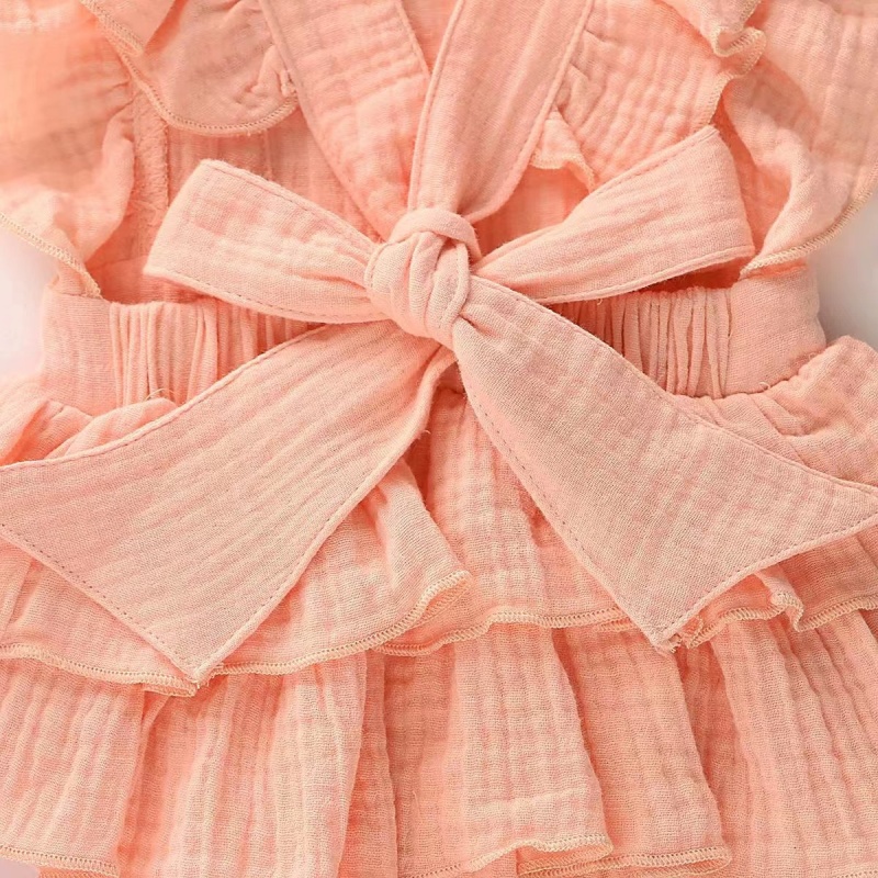 Conyson New Design European Style Spring Summer Sleeveless Hidden Button Bowknot Cotton Infant Newborn Baby Girl Romper