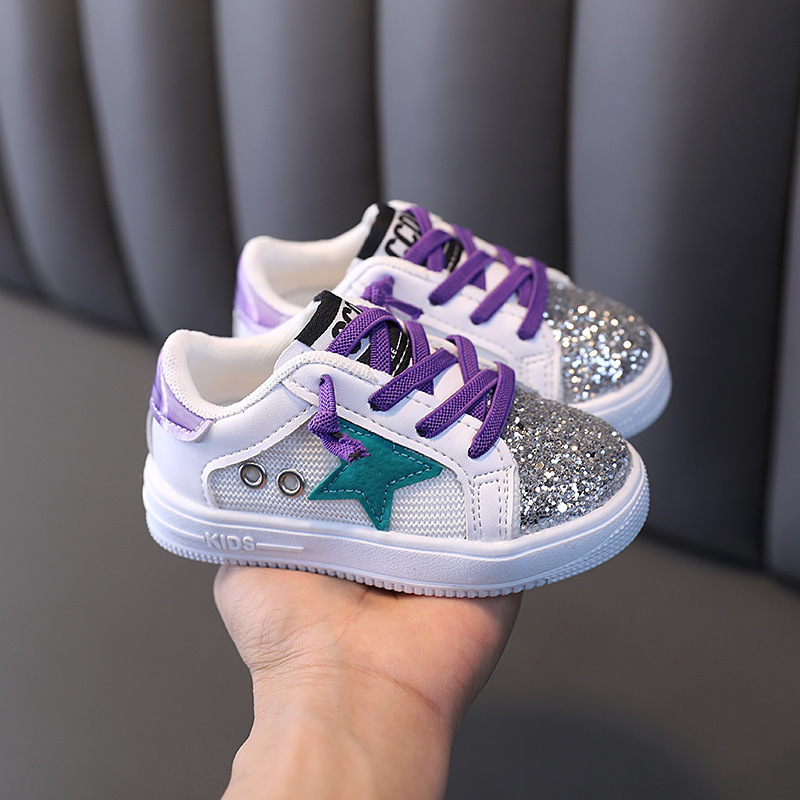 Conyson autumn hot fashion wholesale designer Sequin star for boys and girls toddler breathable canvas light baby shoes