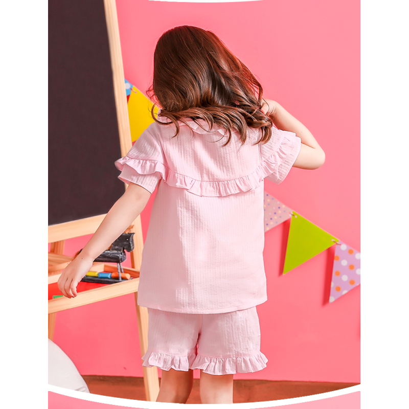 Factory Customization O-Neck Short Sleeve Woven Girls Summer Baby Clothing Cotton Kids Pajamas Sets