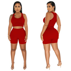 2023 Wholesale Tracksuit New Design Jogger Spring Plus Size Fitness Street Summer Sleeveless Sexy Two Pcs seamless Women Set