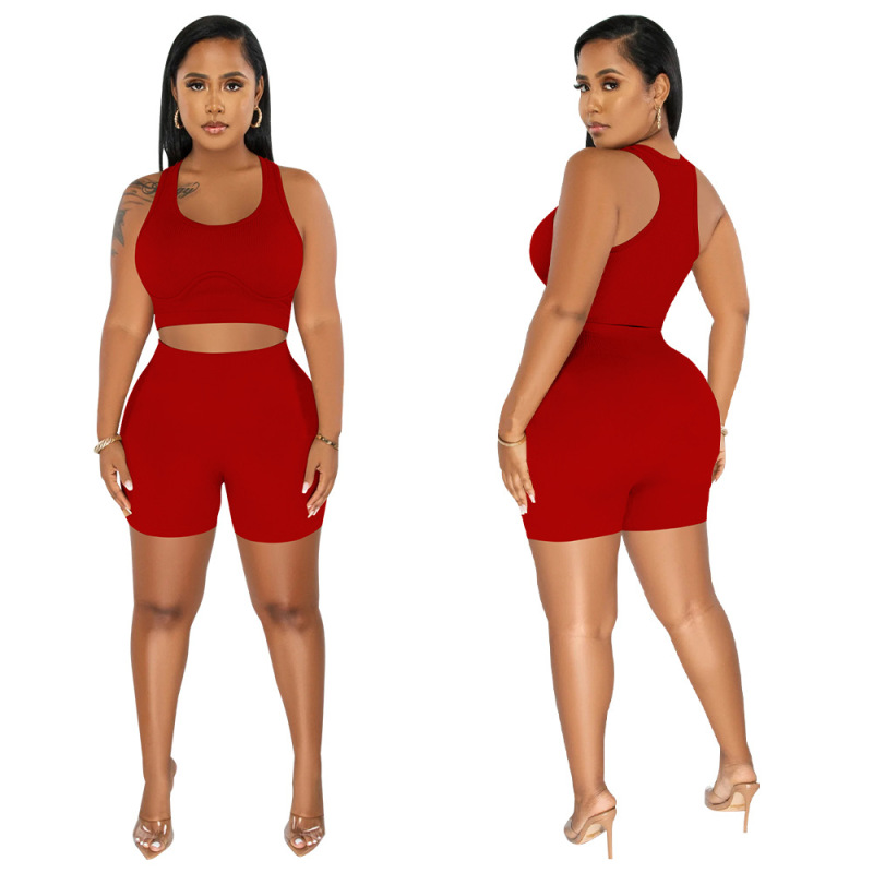 2023 Wholesale Tracksuit New Design Jogger Spring Plus Size Fitness Street Summer Sleeveless Sexy Two Pcs seamless Women Set