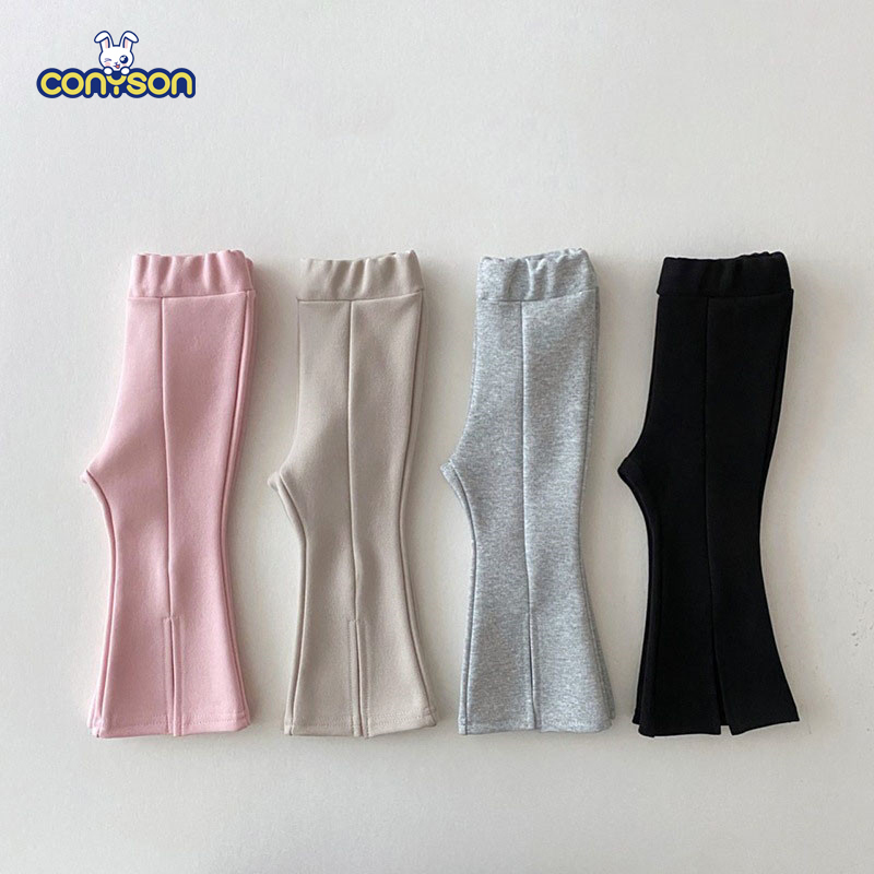 Conyson Toddler Kid Baby Girls Solid Fashion Cotton Split Boot Cut Pant Elegant Streetwear Cute Trousers Infant Flares Pants