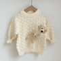 Spring Cute Bear Pocket Toddler Girls Pullover Sweater Solid Color Custom Kids Knit Sweaters Kids Wholesale Sweater