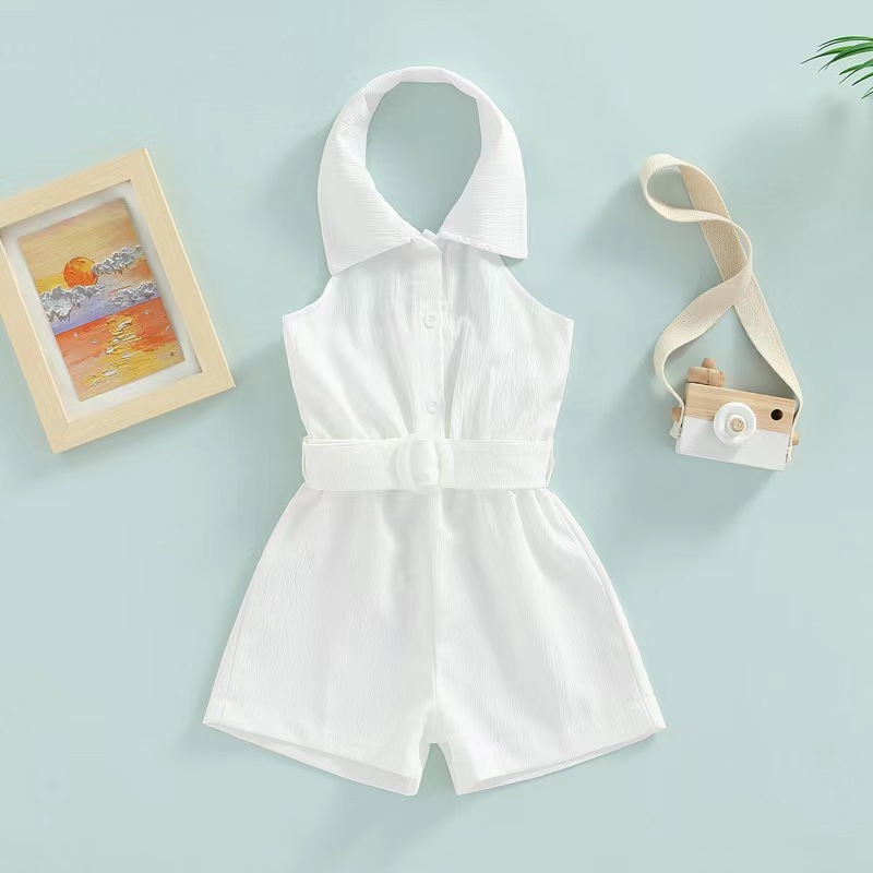 Conyson Summer Children's Girls Clothes Hang Neck Elegant Outfits Kids Girl Backless Sleeveless Shorts Bodysuits