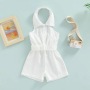 Conyson Summer Children's Girls Clothes Hang Neck Elegant Outfits Kids Girl Backless Sleeveless Shorts Bodysuits