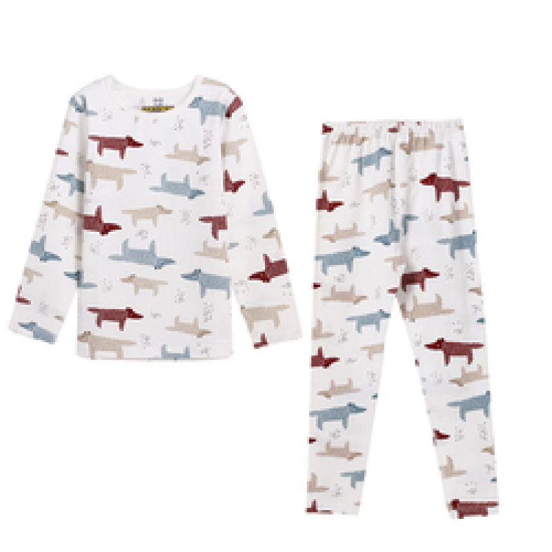 wholesale Autumn Boys kids pajamas Long Sleeve Knitted girls sleepwear set Cartoon baby pajamas kids