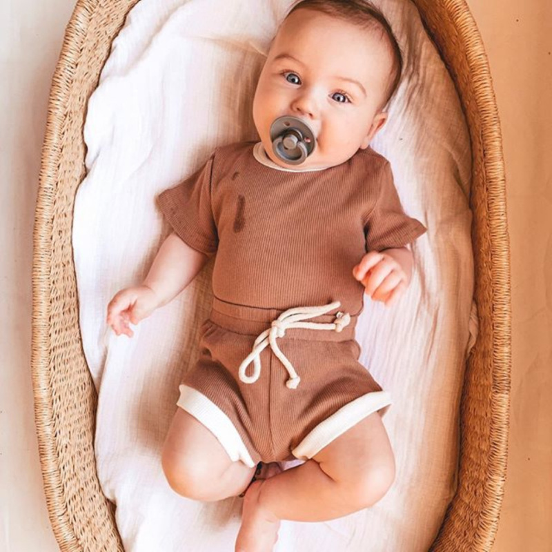 Ribbed Knitted Clothes Set 9 Colors Solid Newborn Baby Boy Girl Summer Short Sleeve T-shirt+Shorts 0-24M