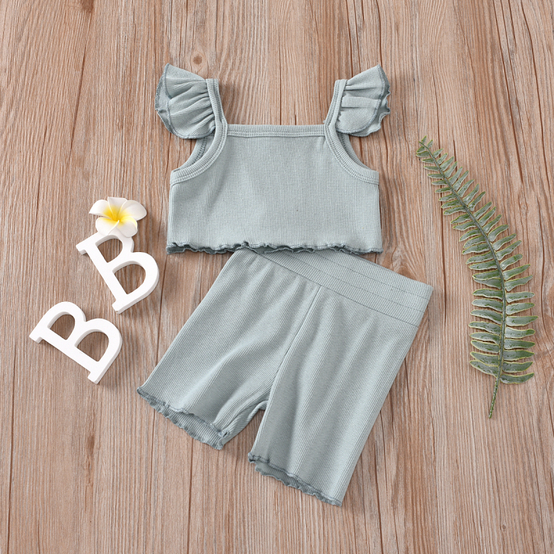 Conyson new style fashion casual fly sleeve shirt and shorts set kids children's wear baby kids girl summer clothing cotton sets