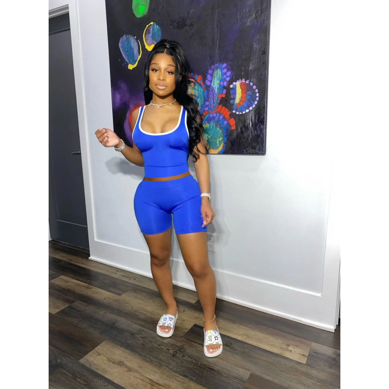 Conyson Summer Custom Logo 2 Piece Short Clothes Set Women Casual Solid Sleeveless Vest Loungewear Women Clothing Suits