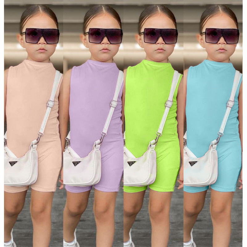 Conyson hot sale ins summer fashion Outdoor toddler girls low price sleeveless one piece Baby Clothes Kids pure color clothing