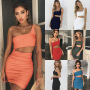 Sexy Colored Pleated Skirt One Shoulder Sling Sleeveless Midriff Skinny Costume Casual Rib Drawstring Women Dresses