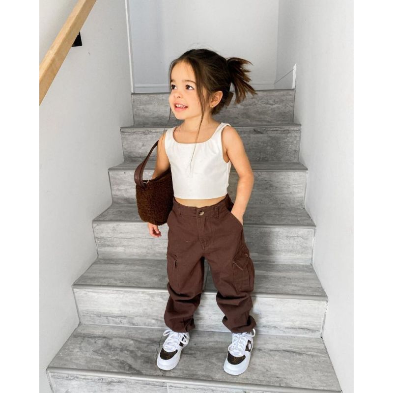 Conyson Summer Causal Kids Girls Clothes Sets Solid Sleeveless Vest Tops+High Waist Pocket Pants Casual Fancy Outfit Clothes Set