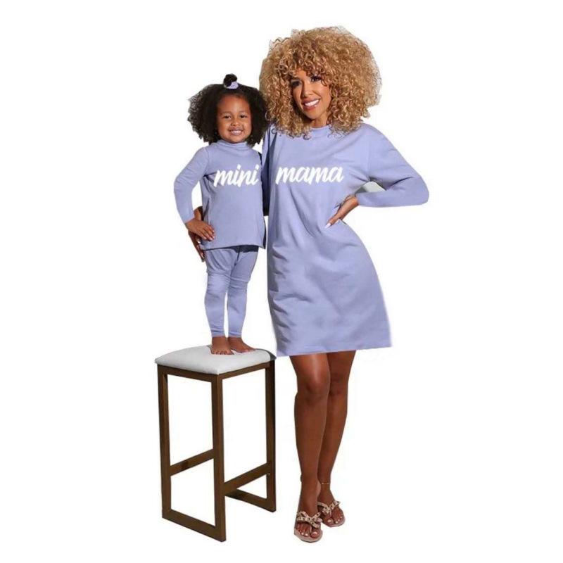 Custom Summer Cotton Little Girls Solid Pajama Mother And Daughter Dress Family Parent-Child Clothing Sets