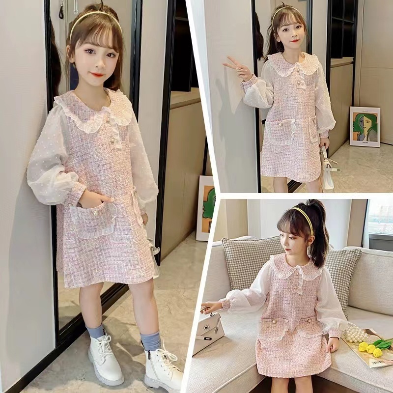 Conyson RTS Hot Sale Spring Autumn 3-9 Year Baby Girls Casual Style Cotton Knitted Doll Collar Fancy Baby Girl One Piece Dress