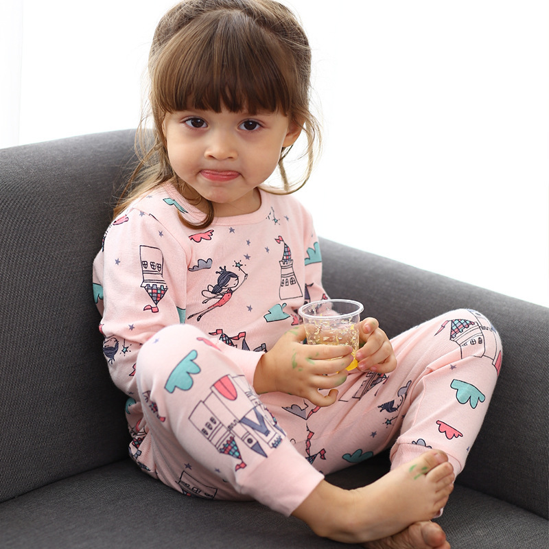 Factory Price Cartoon Pattern Kids Pyjamas Pure Cotton Girls Soft Sleepwear Kid Long Sleeve Sleepwear Sets