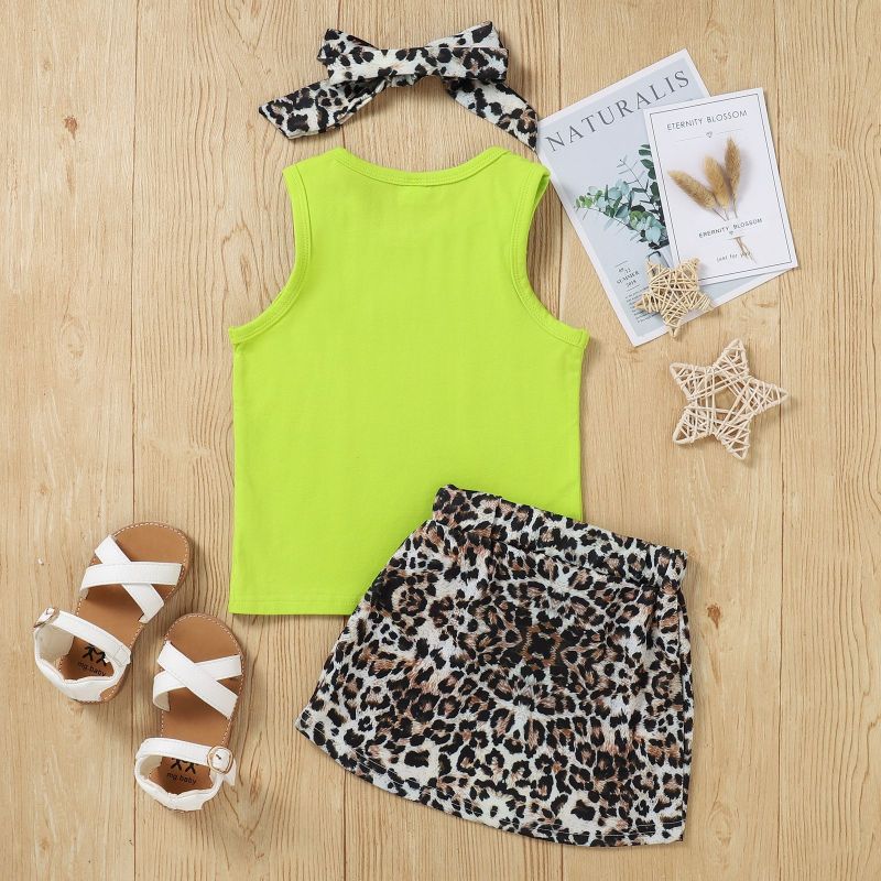 Conyson Summer Kids Clothing Set Fashion Korean Cotton Vest Leopard Short Skirt Headband Casual 3pcs Baby Girl Clothes Sets