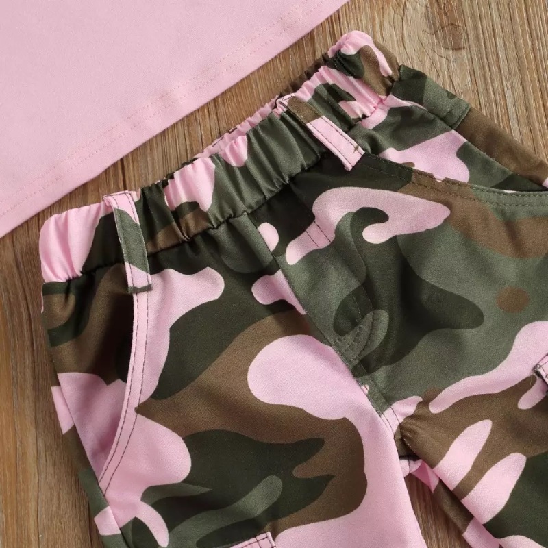 Conyson Fashion Summer Kids Clothing Letter Print Halter Top Pink Vest+Camouflage Long Pants Baby Girls Two-piece Outfits