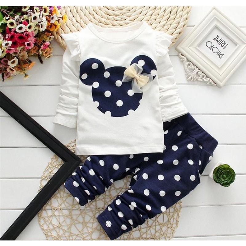 Casual Dot 100% Cotton Knitted Two Piece Outfits Kids Sport Play Set Clothing Baby Clothes