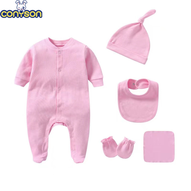 Conyson Hot Wholesale Spring Autumn Casual Style Orgnaic Cotton 0 to 1 Years Plain Long-sleeved New Born Baby Knitted Romper