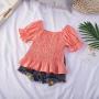 Conyson boutique Children's Kids Korean Fashion square Neck pure color Girl T-shirt fold Summer kids Girls clothing Tops T-shirt