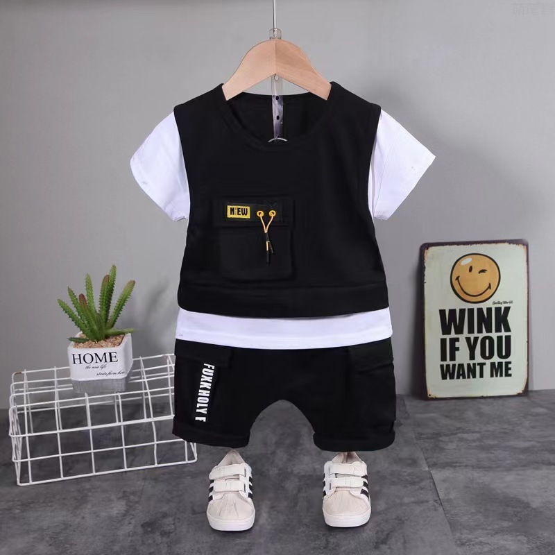 Conyson High Quality Summer Short Sleeve Organic Cotton Sports Style Pullover Two Piece Kids Boy Shorts Casual Clothing Set