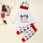 Conyson Baby Christmas Winter Organic Cotton Long Sleeve 3Pcs unisex Romper Jumpsuit Newborn Baby Girls Clothing Set For Toddler
