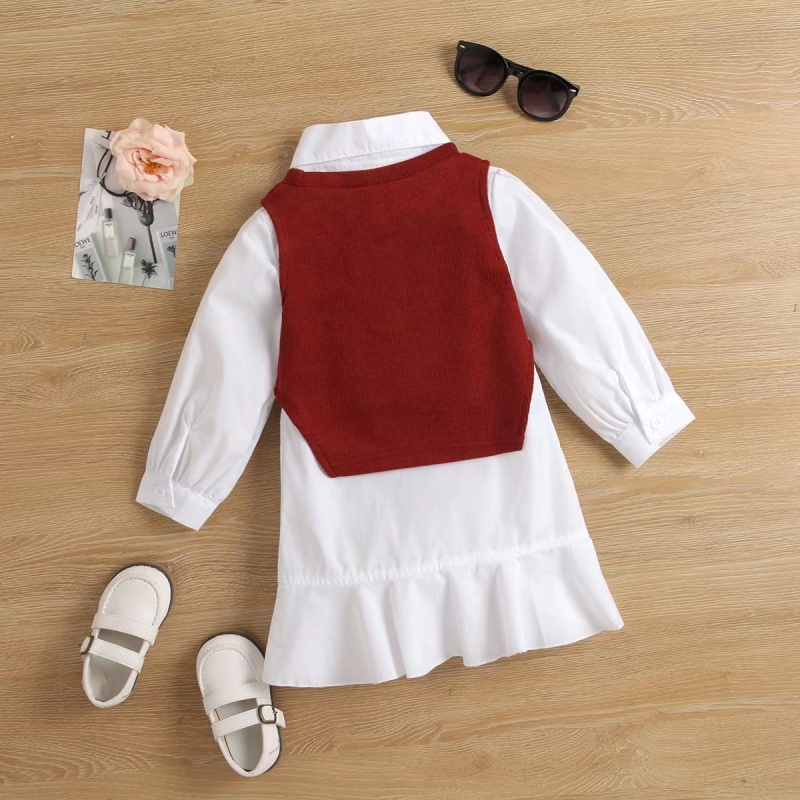 Conyson Hot Sale Vest+Shirt Dresses 2 Piece Kids Clothes Set Elegant Solid Button Shirts Children Fashion Outfits