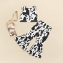 Conyson Kids Girl Clothes Set Vest Tops+ Leopard Print Sleeveless Bell-bottomed Flared Pants Outfits Kids Clothes Girl Outfits