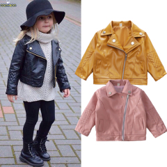 Conyson high quality korea fashion boutique fall kids girls designers solid clothes PU leather winter clothing wholesale jacket