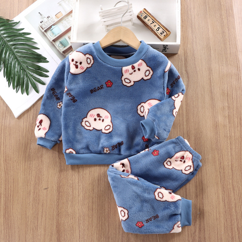 Conyson Factory Wholesale Children'S Sleepwear print baby boy cartoon Suits girls Kids winter pjs flannel Children Pajamas sets