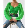 Conyson Fashion Spring Fall Long Sleeve Sexy Deep Square Neck Crop Top Chiffon Shirts Tops Short Women Lady Blouse Clothes
